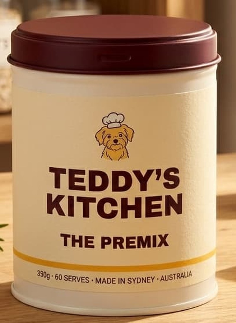 The Premix — 250g matte cream tin with maroon lid, by Teddy's Kitchen